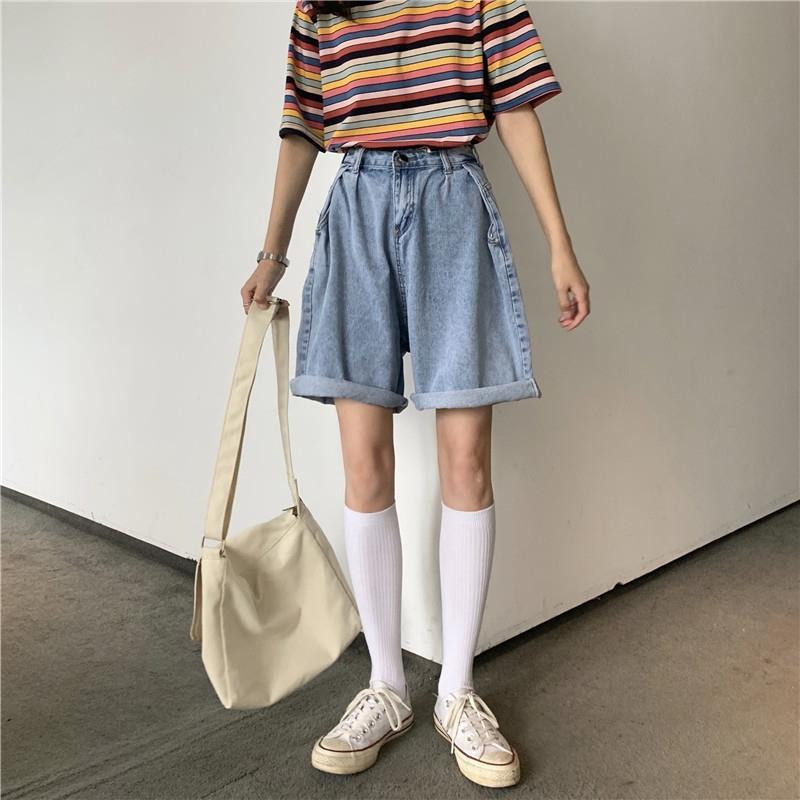 Sieviešu šorti Harajuku Populāri S-5XL Kabatas ar augstu vidukli, platas kājas, brīvi studenti, visi atbilst ikdienas vintage koledžas stila sieviešu iekšpuses