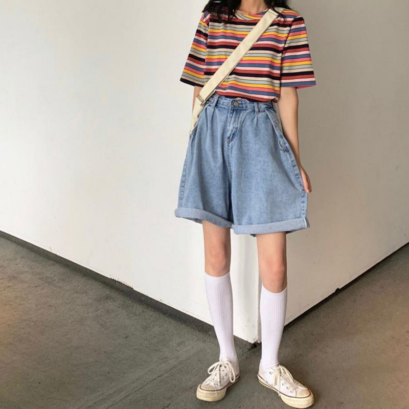 Sieviešu šorti Harajuku Populāri S-5XL Kabatas ar augstu vidukli, platas kājas, brīvi studenti, visi atbilst ikdienas vintage koledžas stila sieviešu iekšpuses