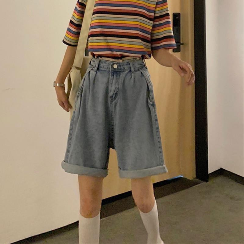 Sieviešu šorti Harajuku Populāri S-5XL Kabatas ar augstu vidukli, platas kājas, brīvi studenti, visi atbilst ikdienas vintage koledžas stila sieviešu iekšpuses