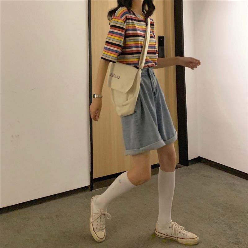 Sieviešu šorti Harajuku Populāri S-5XL Kabatas ar augstu vidukli, platas kājas, brīvi studenti, visi atbilst ikdienas vintage koledžas stila sieviešu iekšpuses