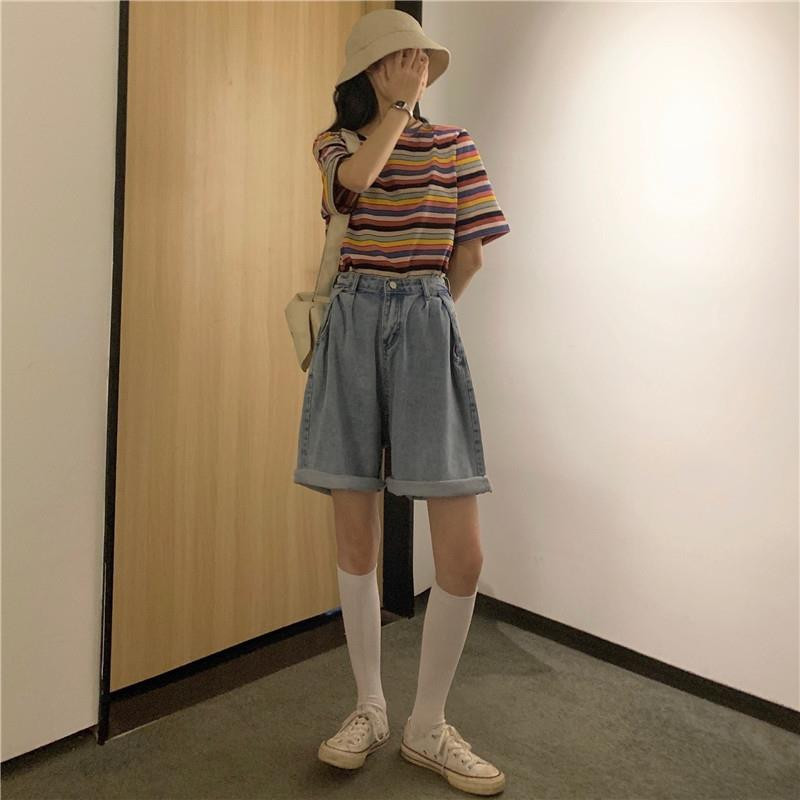 Sieviešu šorti Harajuku Populāri S-5XL Kabatas ar augstu vidukli, platas kājas, brīvi studenti, visi atbilst ikdienas vintage koledžas stila sieviešu iekšpuses