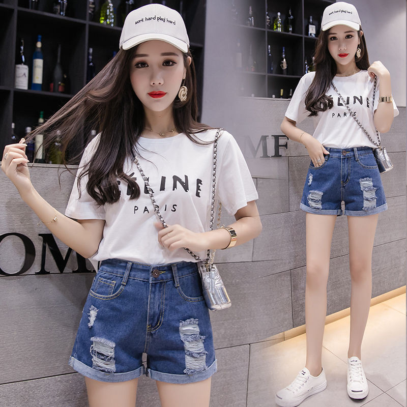 Ženske traper kratke hlače velike veličine S-5XL s rupama visokog struka s elastičnim strukom Nove ženske kratke hlače široke modne ljetne ženske kratke hlače