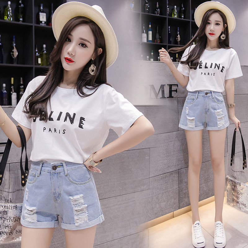 Ženske traper kratke hlače velike veličine S-5XL s rupama visokog struka s elastičnim strukom Nove ženske kratke hlače široke modne ljetne ženske kratke hlače