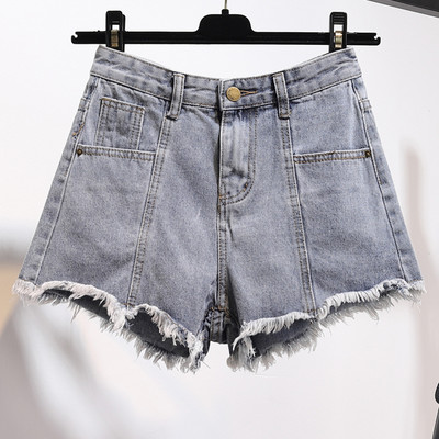 Vasaras jauns modes džinsa šorti ar augstu vidukli sieviešu korejiešu brīvi sieviešu neapstrādātas malas Džinsi Brīvais laiks Personības kabata platas kājas šorti