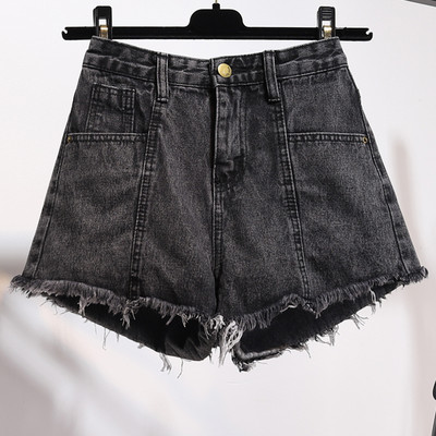 Vasaras jauns modes džinsa šorti ar augstu vidukli sieviešu korejiešu brīvi sieviešu neapstrādātas malas Džinsi Brīvais laiks Personības kabata platas kājas šorti