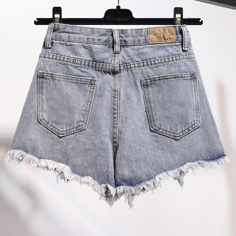 Vasaras jauns modes džinsa šorti ar augstu vidukli sieviešu korejiešu brīvi sieviešu neapstrādātas malas Džinsi Brīvais laiks Personības kabata platas kājas šorti