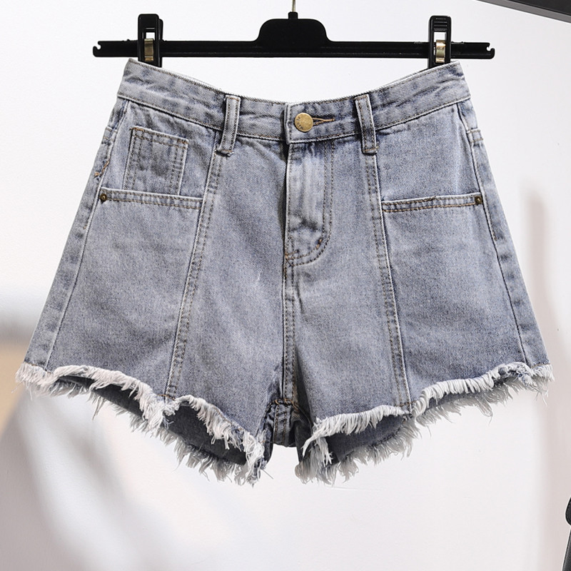 Vasaras jauns modes džinsa šorti ar augstu vidukli sieviešu korejiešu brīvi sieviešu neapstrādātas malas Džinsi Brīvais laiks Personības kabata platas kājas šorti