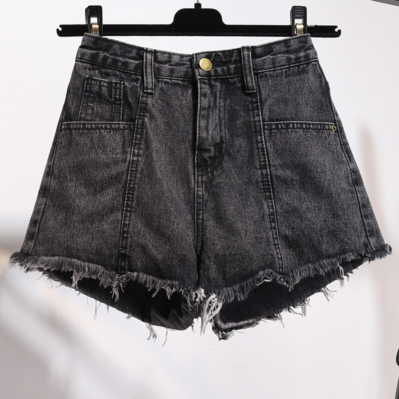 Vasaras jauns modes džinsa šorti ar augstu vidukli sieviešu korejiešu brīvi sieviešu neapstrādātas malas Džinsi Brīvais laiks Personības kabata platas kājas šorti