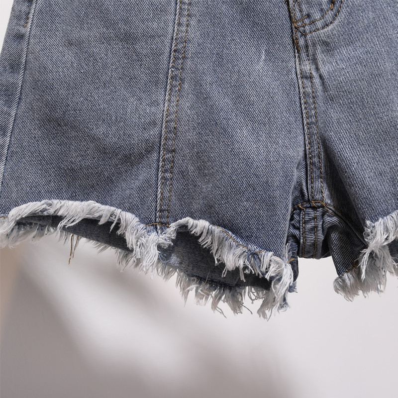 Vasaras jauns modes džinsa šorti ar augstu vidukli sieviešu korejiešu brīvi sieviešu neapstrādātas malas Džinsi Brīvais laiks Personības kabata platas kājas šorti