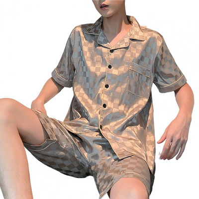 Deep Crotch 2 buc/set Set două piese la modă Costum de noapte de vară pentru bărbați Set pijama subțire de vară Haine pentru bărbați cu un singur piept