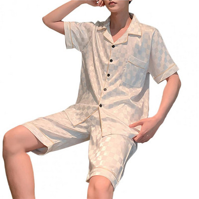 Deep Crotch 2 buc/set Set două piese la modă Costum de noapte de vară pentru bărbați Set pijama subțire de vară Haine pentru bărbați cu un singur piept