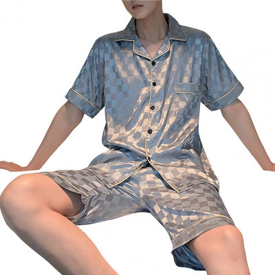 Deep Crotch 2 buc/set Set două piese la modă Costum de noapte de vară pentru bărbați Set pijama subțire de vară Haine pentru bărbați cu un singur piept