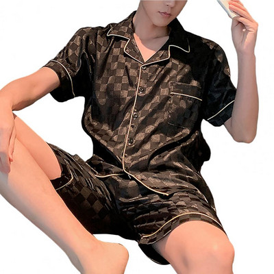 Deep Crotch 2 buc/set Set două piese la modă Costum de noapte de vară pentru bărbați Set pijama subțire de vară Haine pentru bărbați cu un singur piept