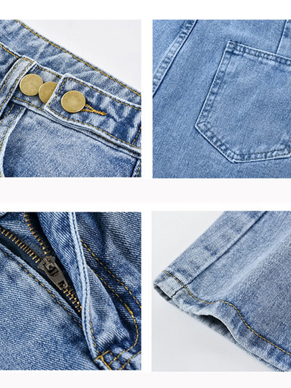 FTLZZ jauns vasaras sieviešu džinsa šorti ar augstu vidukli ar platām kājām Ikdienas sieviešu brīvi pieguļoši ielas apģērbi vienkrāsaini taisni džinsu šorti