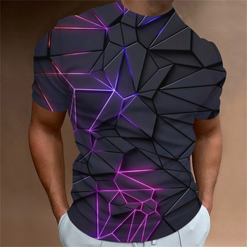 Тениска с геометрична линия Мъжки 3D принт Ежедневни тениски с къс ръкав Летен свободен пуловер с О-образно деколте Готини топове Моден уличен суичър