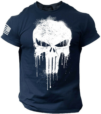 Мъжка тениска за мъже 3D печат Военна патриотична тениска с падащ череп Извънгабаритни спортни облекла с къс ръкав Мъжки дрехи Горни тениски