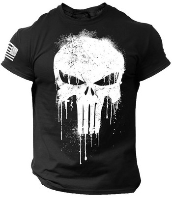 Мъжка тениска за мъже 3D печат Военна патриотична тениска с падащ череп Извънгабаритни спортни облекла с къс ръкав Мъжки дрехи Горни тениски