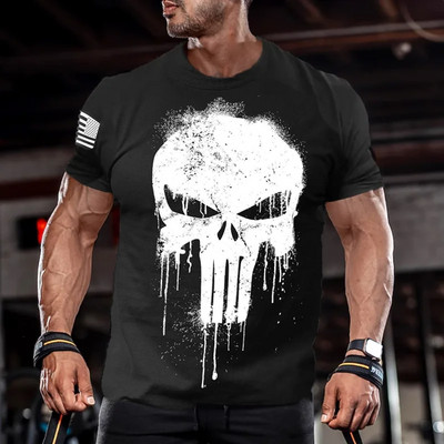 Vīriešu T-krekls vīriešiem 3D Print Military Patriotic Skull Dropped T krekls Liela izmēra sporta apģērbs ar īsām piedurknēm Vīriešu apģērbs Top Tees