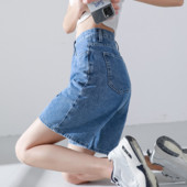 Džinsu šorti sievietēm Kokvilnas brīvas, plānas, taisnas ikdienas bikses ar augstu vidukli, šauras 2024. gada vasaras modes jauni džinsi ar platām kājām