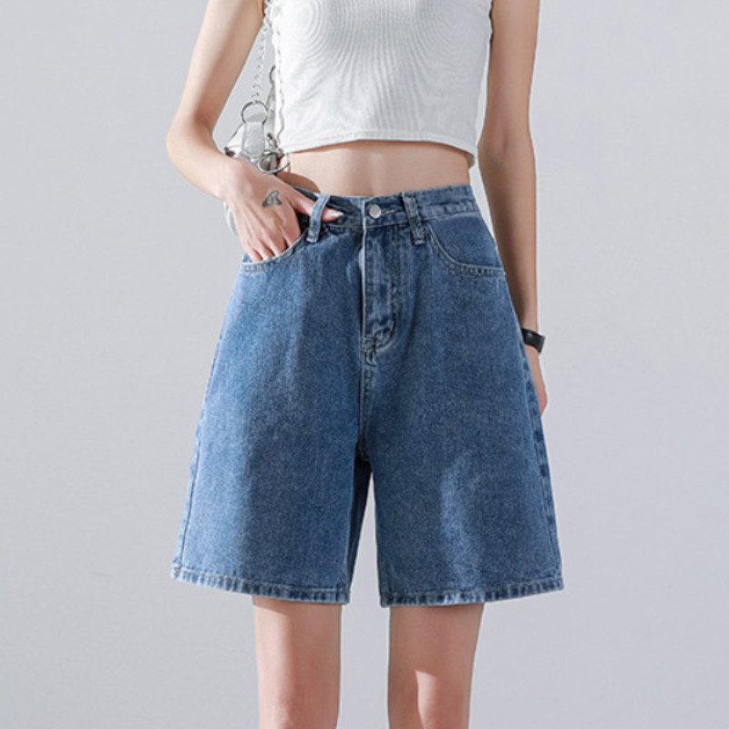 Džinsu šorti sievietēm Kokvilnas brīvas, plānas, taisnas ikdienas bikses ar augstu vidukli, šauras 2024. gada vasaras modes jauni džinsi ar platām kājām