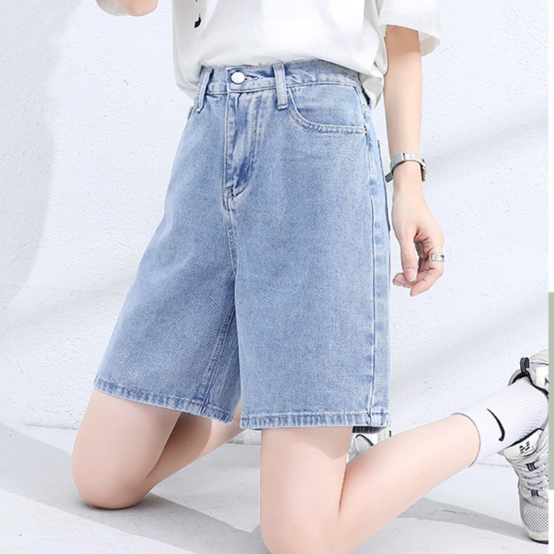 Džinsu šorti sievietēm Kokvilnas brīvas, plānas, taisnas ikdienas bikses ar augstu vidukli, šauras 2024. gada vasaras modes jauni džinsi ar platām kājām