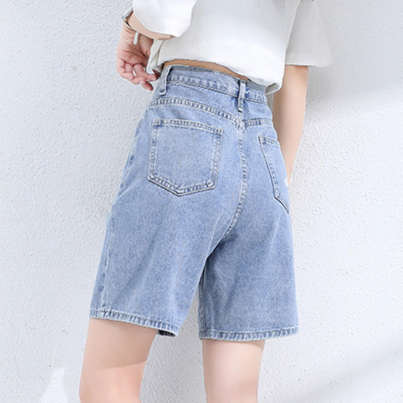 Džinsu šorti sievietēm Kokvilnas brīvas, plānas, taisnas ikdienas bikses ar augstu vidukli, šauras 2024. gada vasaras modes jauni džinsi ar platām kājām