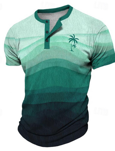 Nyári etnikai vintage férfi póló színátmenetes nyomott póló gofri 3D nyomott rövid ujjú póló túlméretezett férfi gombos felső