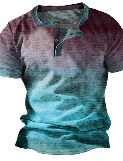 Nyári etnikai vintage férfi póló színátmenetes nyomott póló gofri 3D nyomott rövid ujjú póló túlméretezett férfi gombos felső