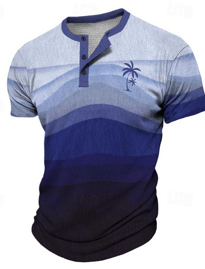 Nyári etnikai vintage férfi póló színátmenetes nyomott póló gofri 3D nyomott rövid ujjú póló túlméretezett férfi gombos felső