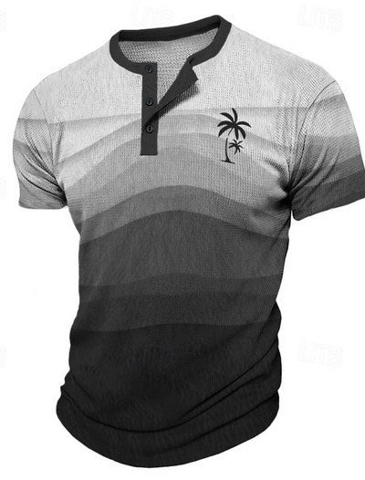 Nyári etnikai vintage férfi póló színátmenetes nyomott póló gofri 3D nyomott rövid ujjú póló túlméretezett férfi gombos felső