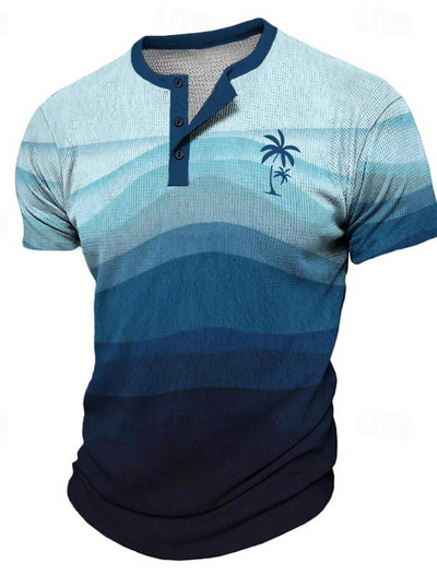 Nyári etnikai vintage férfi póló színátmenetes nyomott póló gofri 3D nyomott rövid ujjú póló túlméretezett férfi gombos felső