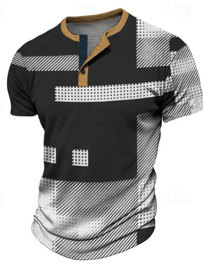 Nyári etnikai vintage férfi póló színátmenetes nyomott póló gofri 3D nyomott rövid ujjú póló túlméretezett férfi gombos felső