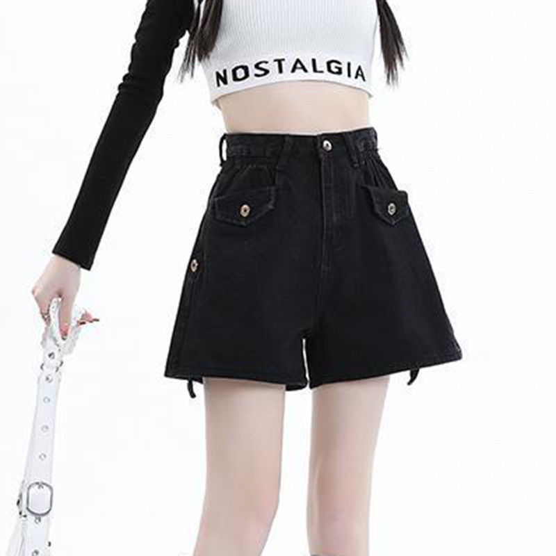 Gidyq Sieviešu džinsa šorti ar augstu vidukli Vasaras vintage ikdienas ielas apģērbs Sieviešu platas bikses Y2K korejiešu visi atbilst šorti