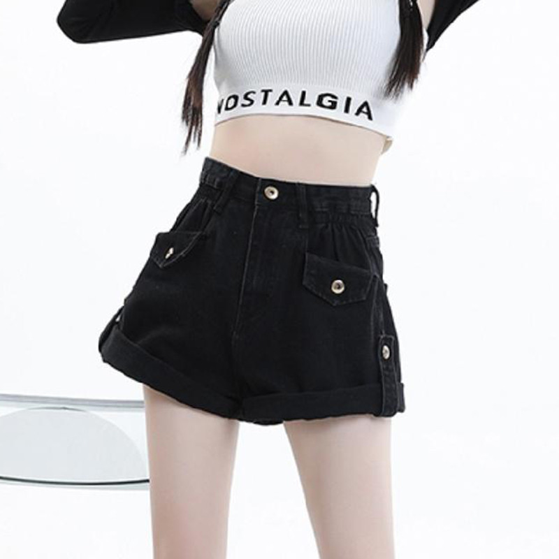 Gidyq Sieviešu džinsa šorti ar augstu vidukli Vasaras vintage ikdienas ielas apģērbs Sieviešu platas bikses Y2K korejiešu visi atbilst šorti