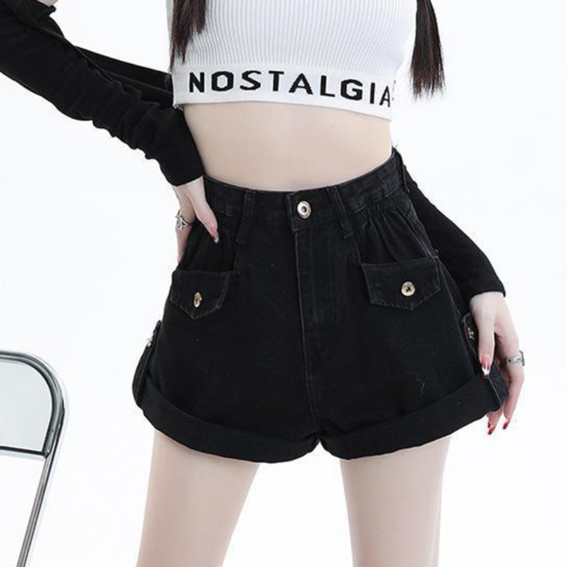 Gidyq Sieviešu džinsa šorti ar augstu vidukli Vasaras vintage ikdienas ielas apģērbs Sieviešu platas bikses Y2K korejiešu visi atbilst šorti