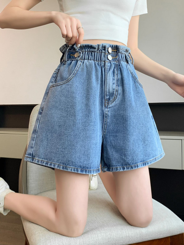 2024. g. vasara sievietēm, jauni šorti ar augstu vidukli, somīgi sieviešu šorti, plati, īsi džinsi, īsās bikses. Sieviešu ikdienas džinsa šorti K35