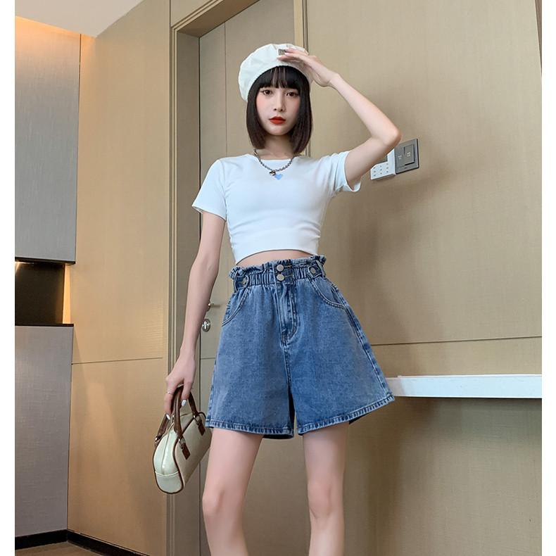 2024. g. vasara sievietēm, jauni šorti ar augstu vidukli, somīgi sieviešu šorti, plati, īsi džinsi, īsās bikses. Sieviešu ikdienas džinsa šorti K35