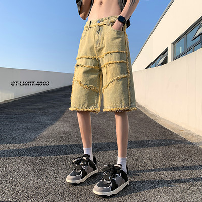 Amerikai High Street férfi, széles szárú farmer rövidnadrág, 2023. nyár, új divat, hétköznapi, táskás rövid farmernadrág Férfi elegáns, sorjázott ruhák