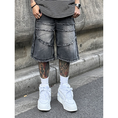 Amerikai High Street férfi, széles szárú farmer rövidnadrág, 2023. nyár, új divat, hétköznapi, táskás rövid farmernadrág Férfi elegáns, sorjázott ruhák