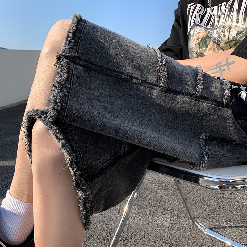 Amerikai High Street férfi, széles szárú farmer rövidnadrág, 2023. nyár, új divat, hétköznapi, táskás rövid farmernadrág Férfi elegáns, sorjázott ruhák