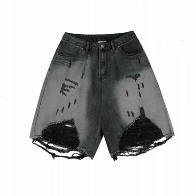 High Street, lejer, spălat, pantaloni scurți vechi, rupti, pantaloni scurți retro americani, pantaloni scurți casual din denim, cu ciucuri hip hop, Y2K.