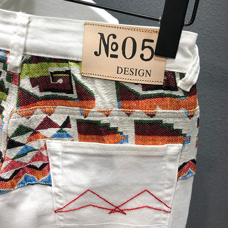 Pantaloni scurți din denim noi de vară, cusături, broderii, rupte până la genunchi, alb, negru, retro, albastru, blugi de înaltă calitate.