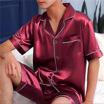 Нови летни пижами за мъже Големи копринени комплекти мъжки пижами Къси панталони Сатен с къси ръкави Пижами Домашни пижами Нощно облекло