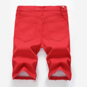 2023 Летни нови мъжки дънкови къси панталони Street Clothing Trend Personality Slim Short Jeans White Red Black Мъжки маркови дрехи