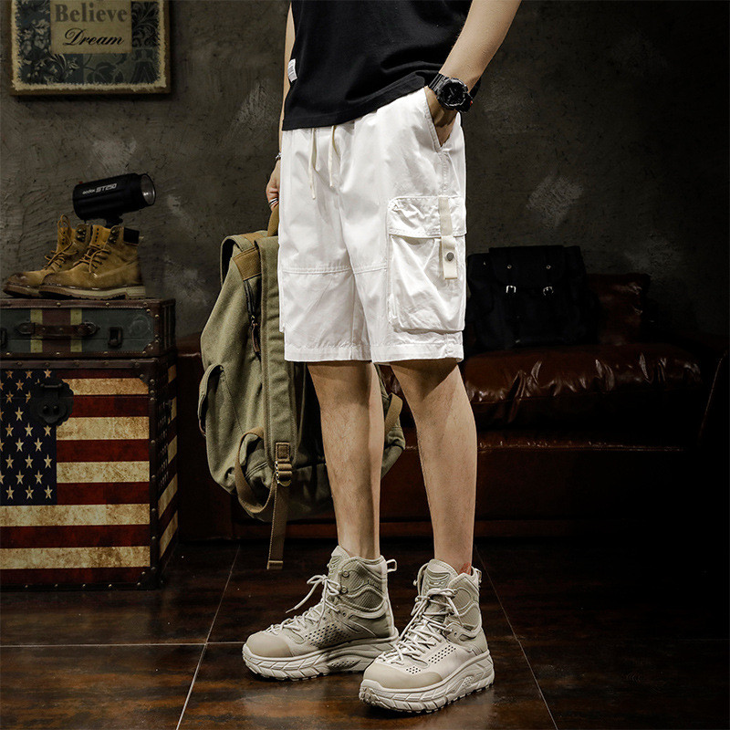 Pantaloni scurți albi cargo premium, de vară, subțiri, largi, cu picioare drepte, pentru bărbați, pantaloni medii, pantaloni sferturi casual