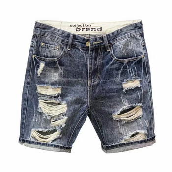 Мъжки скъсани дънкови къси панталони Модни летни тънки къси панталони с разкъсани дизайнерски дупки Къси дънки в корейски стил Мъжки