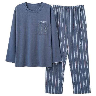 Pavasara rudens vīriešu kokvilnas pidžamas komplekts Modes ikdienas rūtains guļamveļa uzvalks mājas apģērbs brīvs mājas apģērbs liela izmēra 3XL