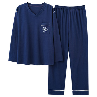 Pavasara rudens vīriešu kokvilnas pidžamas komplekts Modes ikdienas rūtains guļamveļa uzvalks mājas apģērbs brīvs mājas apģērbs liela izmēra 3XL