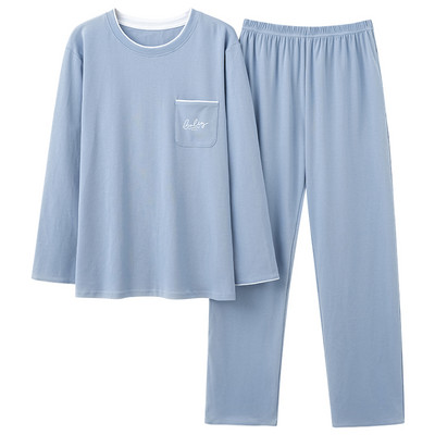 Pavasara rudens vīriešu kokvilnas pidžamas komplekts Modes ikdienas rūtains guļamveļa uzvalks mājas apģērbs brīvs mājas apģērbs liela izmēra 3XL