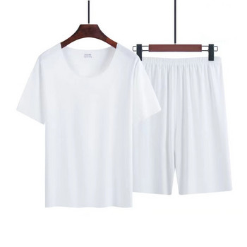 Πιτζάμες Ice Silk Ανδρική ανδρική φόρμα για σπίτι δύο τεμαχίων New Modal No Trace Στρογγυλή λαιμόκοψη Λεπτή κοντομάνικη ανδρική φόρμα T-shirt